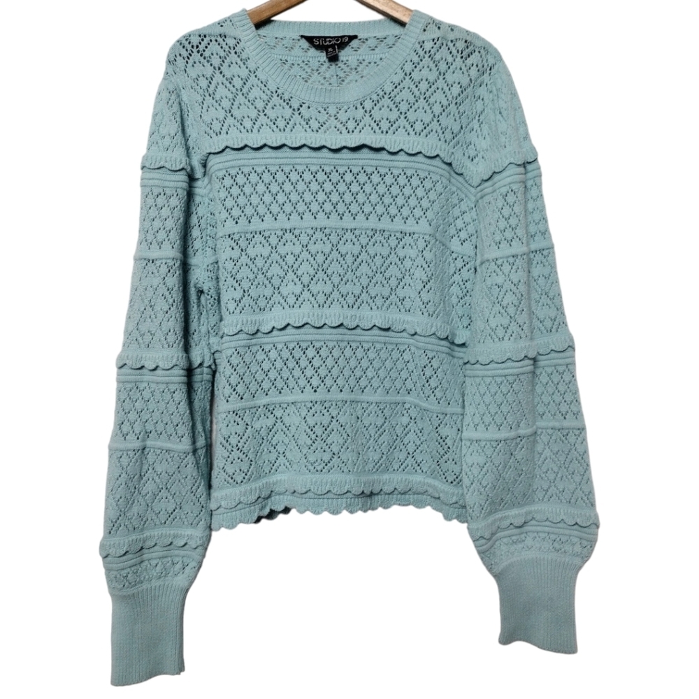 Francesca's Studio 19 Scalloped Knit Balloon Sleeve Sweater